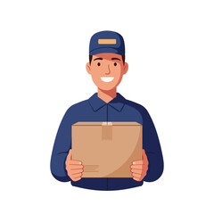 Smiling Delivery Man Holding a Cardboard Package