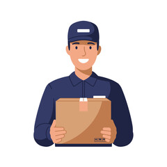 Courier Service Worker with Parcel for Home Delivery