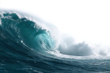 Fototapeta premium Powerful ocean wave crashing with force dynamic close up shot turquoise water white foam spray nature photography