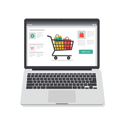 Flat Design Illustration of Online Retail on a Laptop