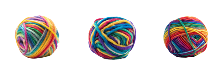 Colorful yarn balls on a transparent background craft supplies studio setting close-up