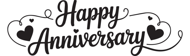 Happy Anniversary text with clustered hearts calligraphy