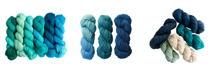 Colorful yarn bundles craft studio image collection creative space close-up transparent background