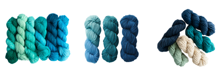 Colorful yarn bundles craft studio image collection creative space close-up transparent background