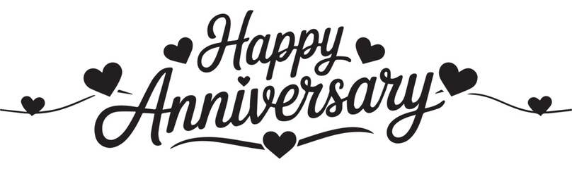 Happy Anniversary script with heart and swirl accents