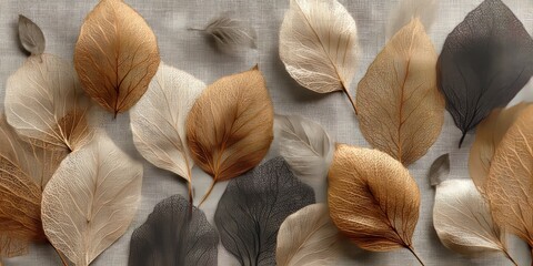 Soft abstract background with semi-transparent dried leaves in neutral tones, ideal for seasonal, wellness, or natural product marketing