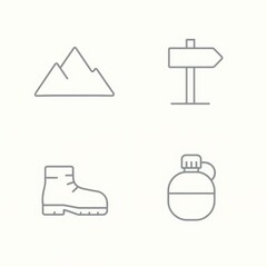 Fototapeta premium Minimalist hiking and outdoors vector design featuring essential camping gear and mountain scenery