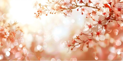 Cherry blossoms on soft abstract background with copy space for romantic, spring, or wedding-themed designs and marketing