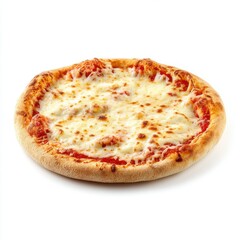 Studio shot of a whole round cheese pizza on white background classic Italian cuisine close up food photography