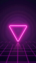 Fototapeta premium Neon Pink Triangle Floating Above Grid Floor in Dark Futuristic Setting