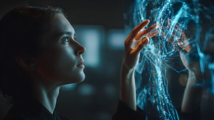 Scientist and AI Interface Collaborating on Genetic Research