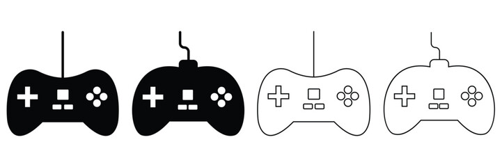 Video Game Controller Icon Set – Joystick and Gamepad Symbol Silhouette Vector Illustration