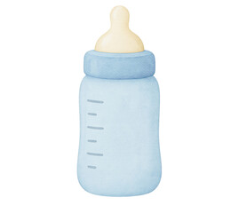 Watercolor Illustration of a Blue Baby Bottle