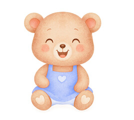 Cartoon Illustration of Happy Baby Teddy Bear