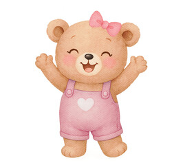 Cartoon Illustration of Happy Baby Teddy Bear