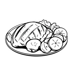 Grilled chicken with roasted vegetable sides