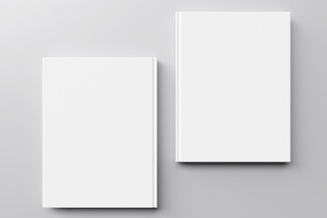 Realistic mockup of two books, magazines, or brochures with clean, blank white front and back covers. Isolated on a gray background.