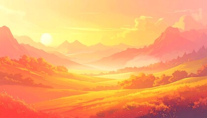 Sunrise over a vibrant valley landscape painting