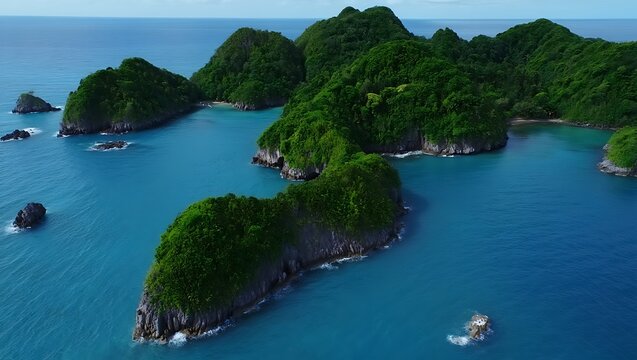 Beautiful aerial view of tropical islands in turquoise ocean waters