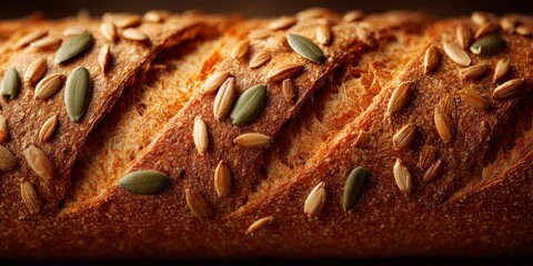 Healthy whole grain toast with sunflower and pumpkin seeds, ideal for nutritious breakfast, snack, or wellness food marketing