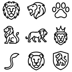 Collection of Simple Black Line Art Lion Designs.