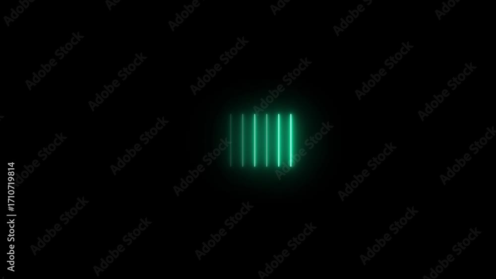 Poster neon vertical lines glowing animation on black background. animation on casting reflections on the f