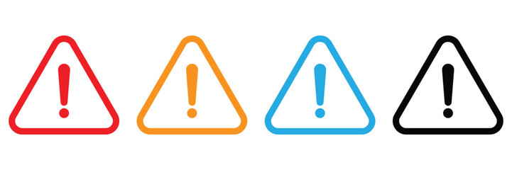 Warning and Caution Sign Icon Set – Danger Alert Symbols, Exclamation Mark Triangle Safety Icons,
 Attention Error Alarm Vector Illustration