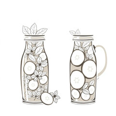 Fresh mint and cucumber water in glass jugs