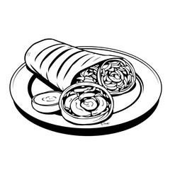 Grilled vegetable wrap cut and arranged on plate