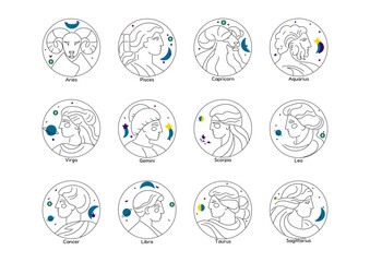 horoscope, zodiac signs vector set-02