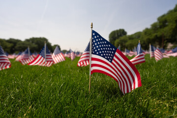 US flag banner. American flag waving. Patriotic celebration on the 4th of July. Independence Day....