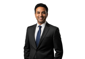 Smiling businessman in suit isolated on transparent background