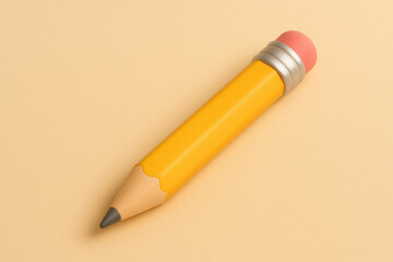 3D Yellow pencil with eraser on pastel background