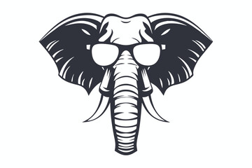 Stylized elephant head illustration wearing sunglasses shows minimalist black and white design for modern applications