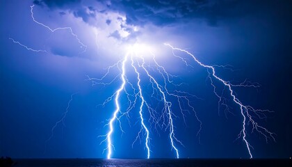 Dramatic lightning storm over water