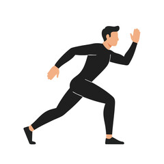 Fototapeta premium A determined male athlete in a sleek black tracksuit is captured mid-stride, showcasing dynamic motion and athletic pursuit against a clean white background.