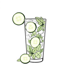 Fresh cucumber and mint infused water with ice