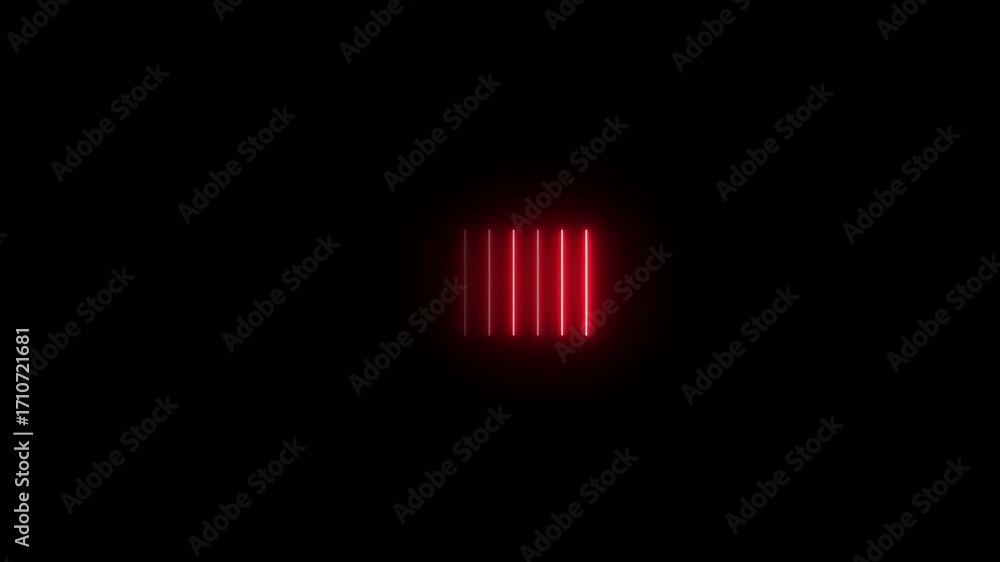 Poster neon vertical lines glowing animation on black background. animation on casting reflections on the f