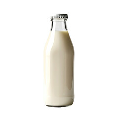 Clear glass milk bottle with a light beige liquid inside