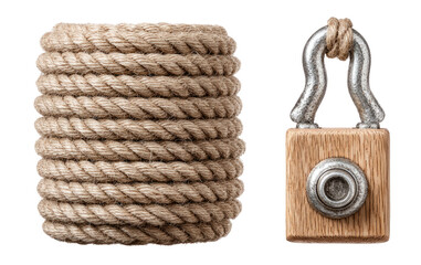 Isolated Rope Coil and Padlock on Transparent Background Clipart