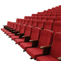 Obraz premium Rows of empty red cinema theater seats ready for audience entertainment transparent background