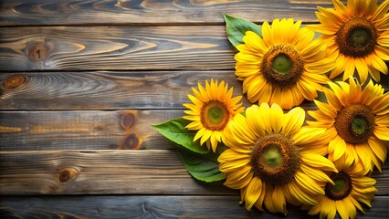 Obraz premium Sunflowers on a rustic wooden background