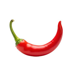 A vibrant red chili pepper curved gracefully isolated on transparent background