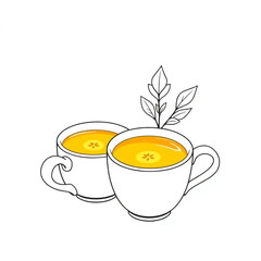 Fresh turmeric ginger tea in ceramic cups with handles