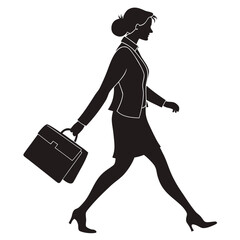 Businesswoman walking with briefcase silhouette isolated on white background