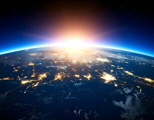 Fototapeta premium Earth at sunrise, city lights (1)
