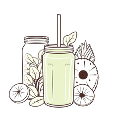 Fresh spinach and pineapple smoothie in mason jars