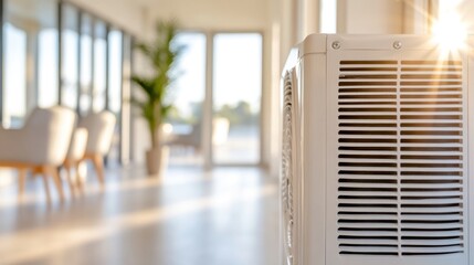 Indoor Air Conditioning Unit: Modern and aesthetically pleasing portable air conditioning unit that ensures cool and pleasant indoor atmosphere, the perfect solution for beating the summer heat.
