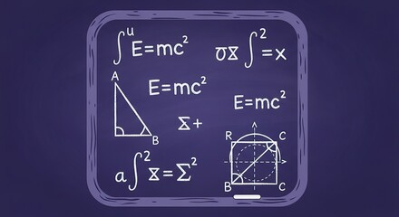 Mathematical equations and figures on chalkboard