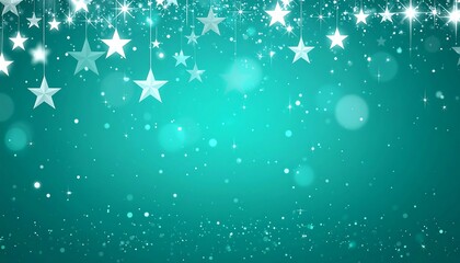 Festive teal background with stars and sparkles